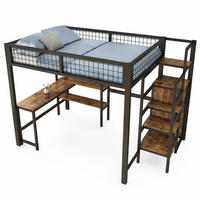 HOCHBETT 140/200 cm Schwarz aus Metall und MDF mit Schreibtisch und Kleiderschrank - Schwarz, Metall (140/200cm) - OKMYHOME