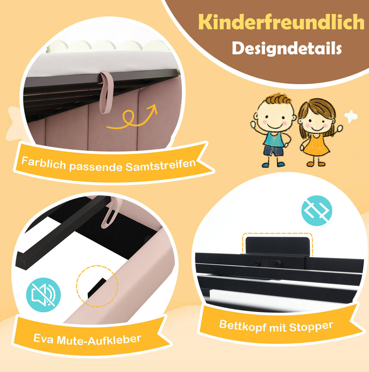 KINDERBETT Polsterbett 90/190 cm aus Samt mit hydraulischem Stauraum Rosa - Rosa, Textil (90/190cm) - Modenvie