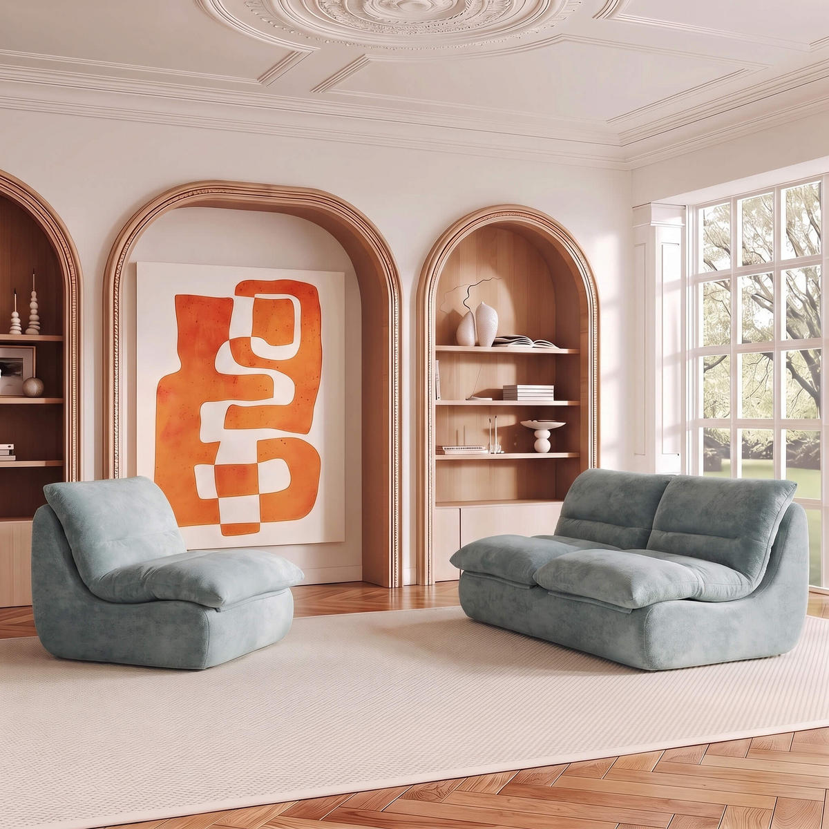 SITZGARNITUR Nuvia Sofa und Sessel Salbei und Salbei - Salbeigrün, Textil (160/73/100cm) - COCO Living