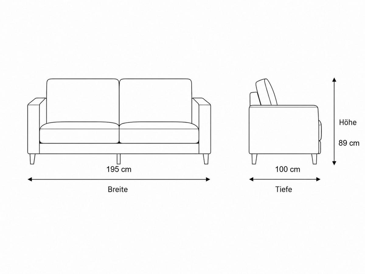 2-SITZER Sofa LINDY, Schwarz - Schwarz, Leder/Textil (195/89/100cm)