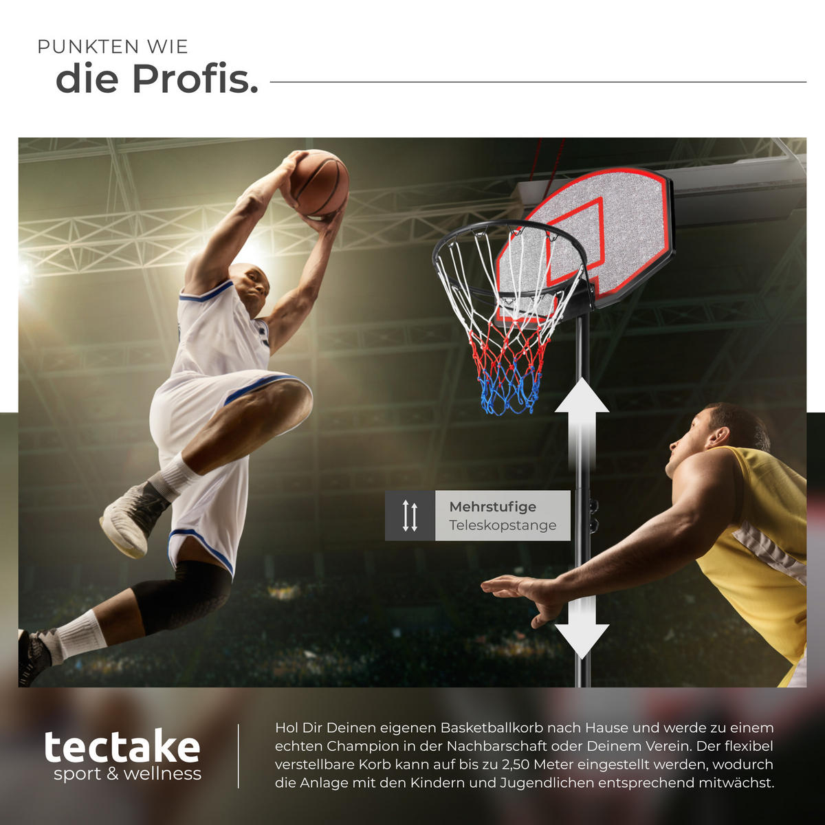 BASKETBALLKORB Harlem,rollbar,schwarz - Schwarz, Metall (71/122cm) - tectake