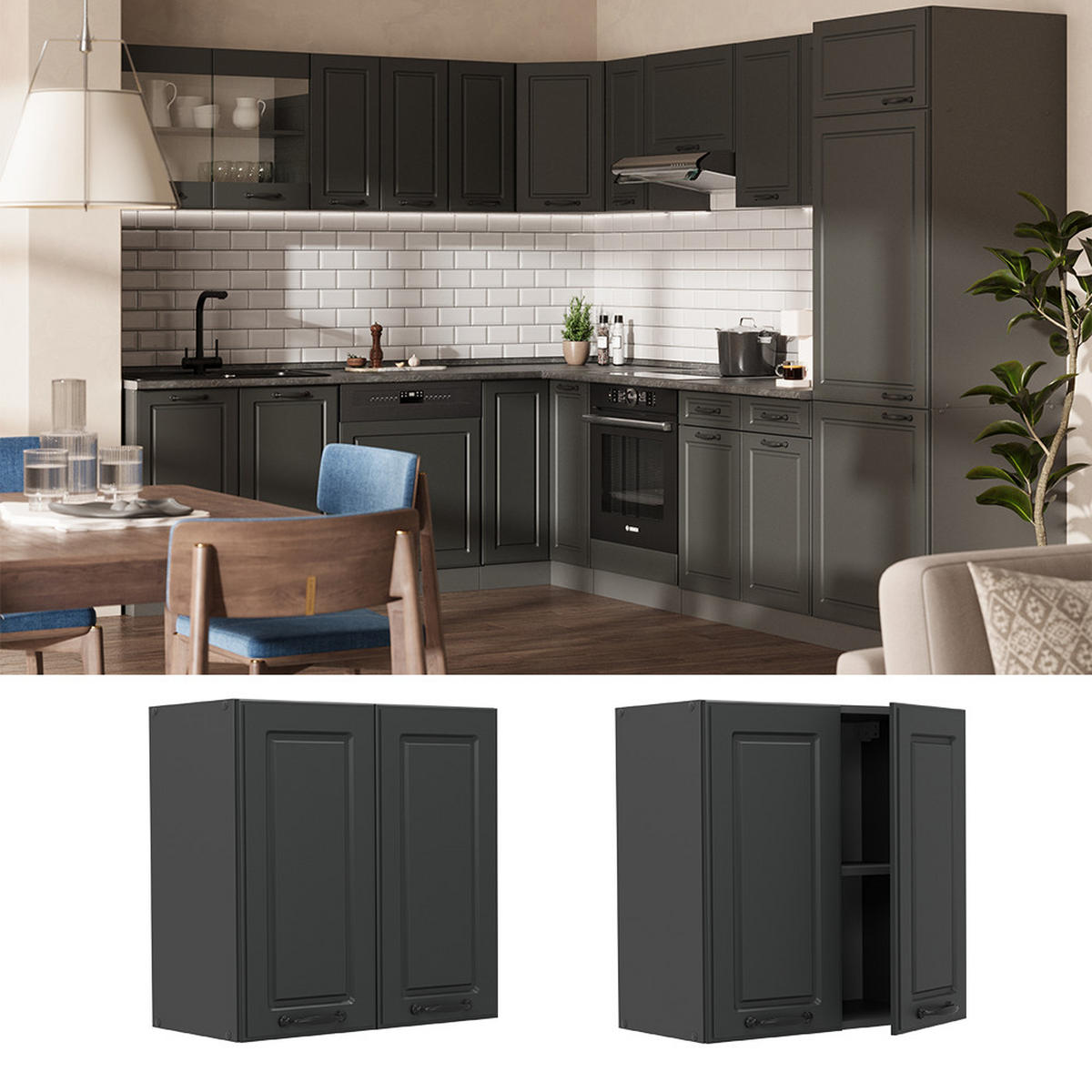 HÄNGESCHRANK R-Line Anthrazit Landhaus 60 cm - Anthrazit, Holzwerkstoff (60/60/31cm) - Vicco