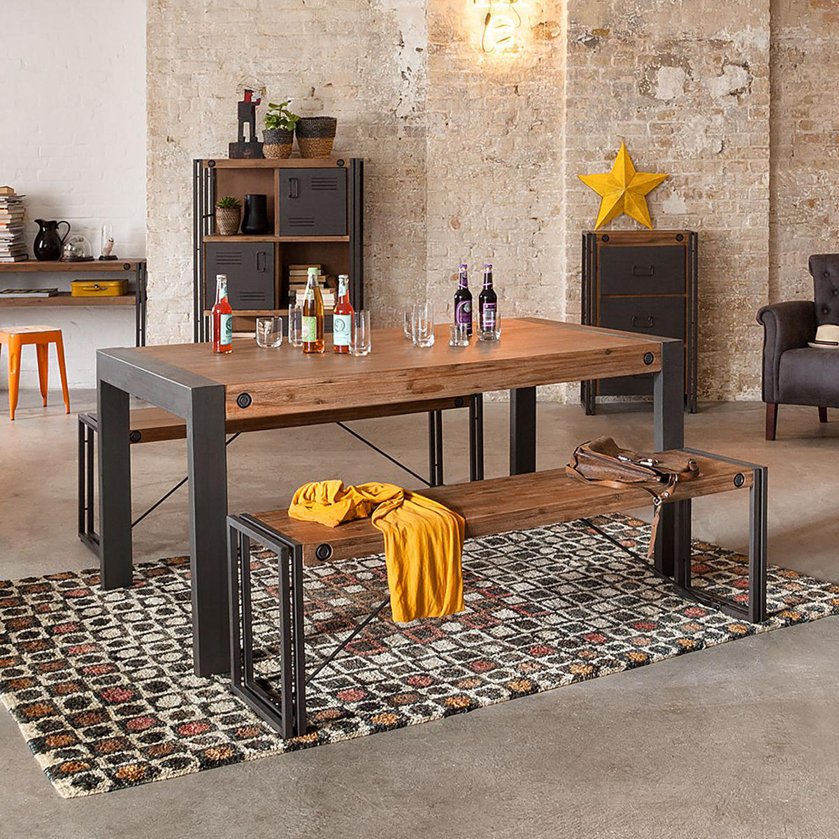 ESSTISCH mit Ausziehfunktion - Akazie massiv / Metall - Akaziefarben, Holz (90/140/76cm) - home24