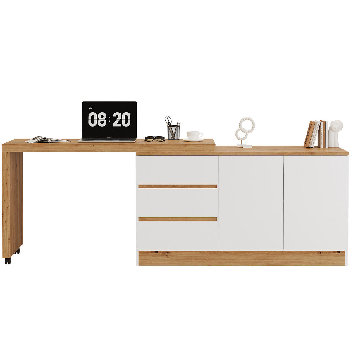 SCHREIBTISCH Klappbar mit Rollen Drehbar Weiß Eiche Modern - Multicolor, Holzwerkstoff (50/120/78cm) - FLIEKS