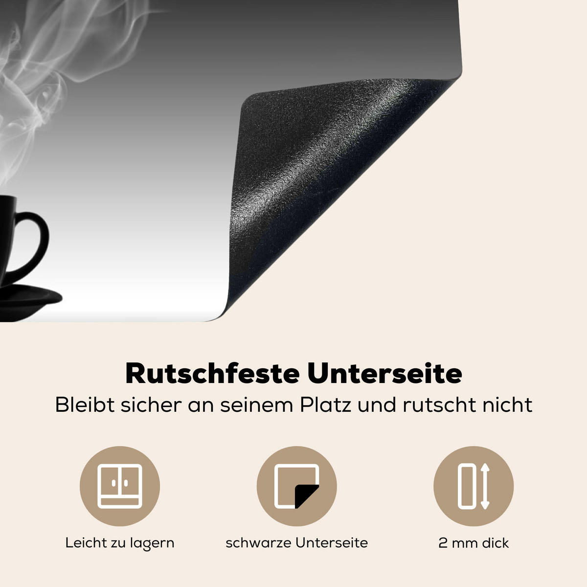 HERDABDECKPLATTE Kaffee - Herz - Schwarz und weiß - Tassen Induktionsmatte 83x51 cm - Weiß, Kunststoff (83/51.5/0.2cm) - MuchoWow