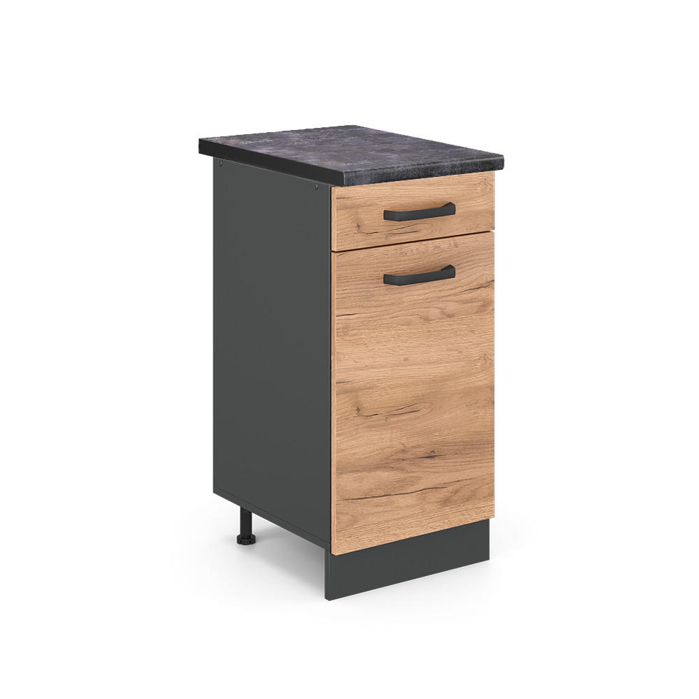 KÜCHENUNTERSCHRANK R-Line Goldkraft Eiche 40 cm, AP Anthrazit - Honigeiche/Anthrazit, Holzwerkstoff (40/81.6/60cm) - Vicco
