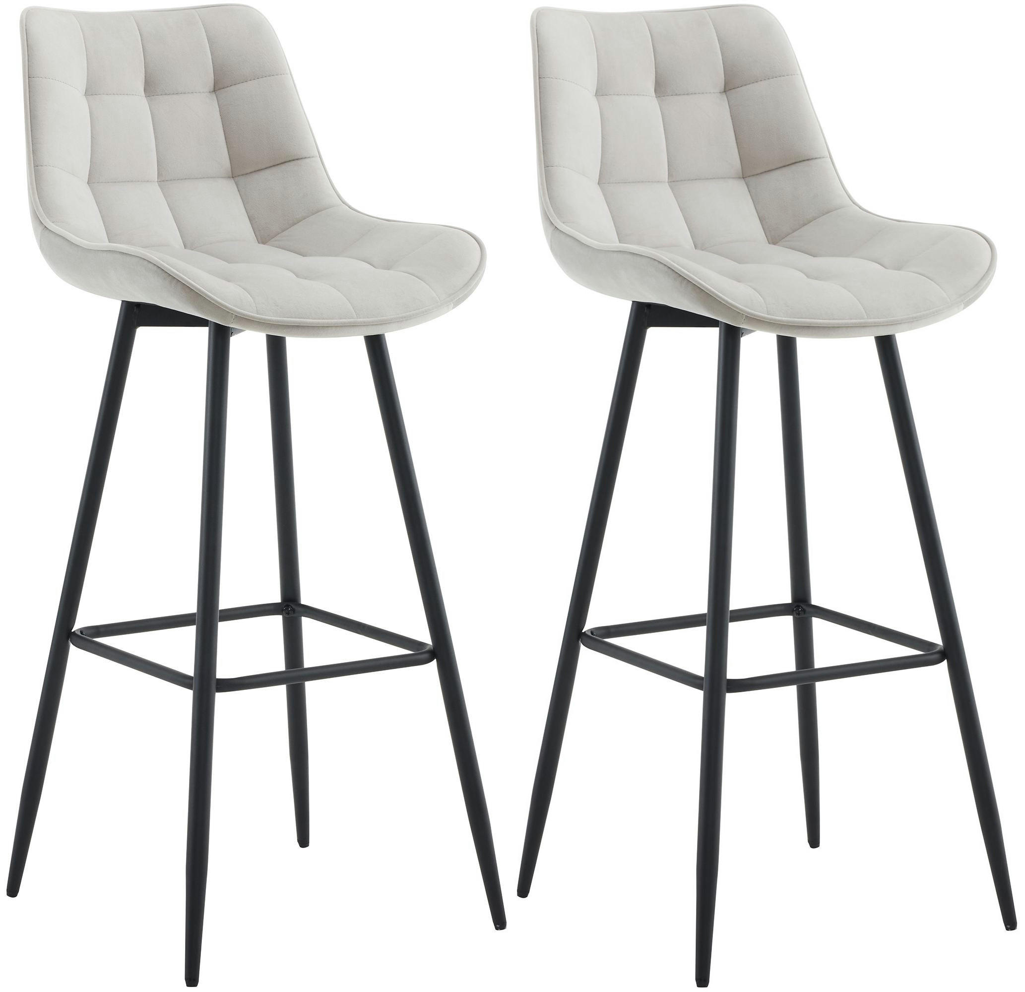 BARHOCKER 2er Set Samt grau - Schwarz/Grau, Textil/Metall (47/106/52cm) - CLP