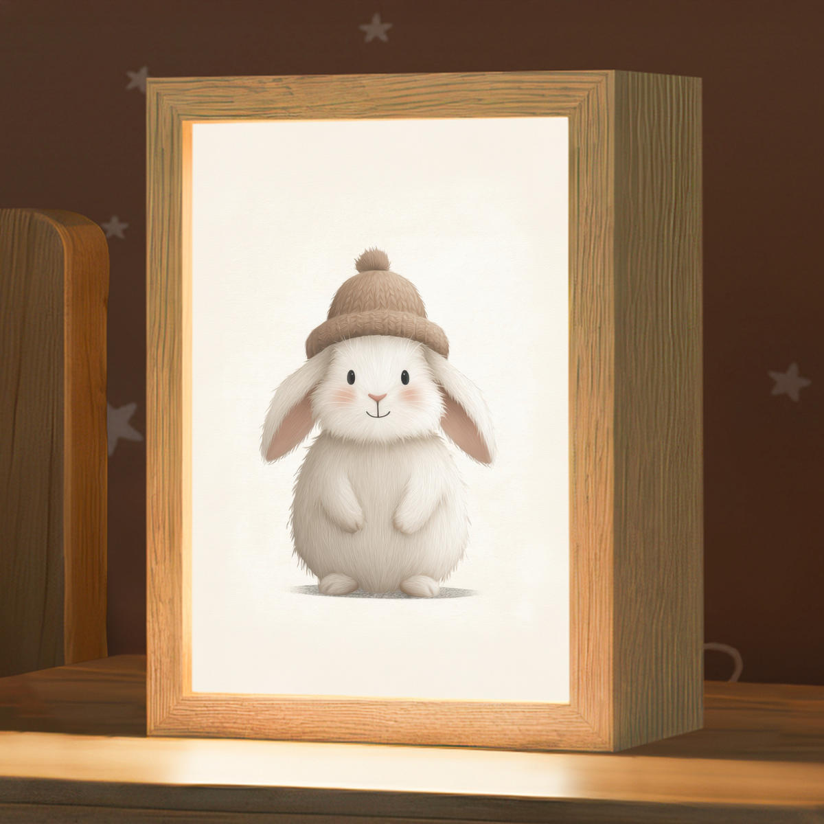 NACHTTISCHLAMPE Kaninchen - Hut - Ohren - Beige 15x20 cm - Creme, Holzwerkstoff (8/15/20cm)