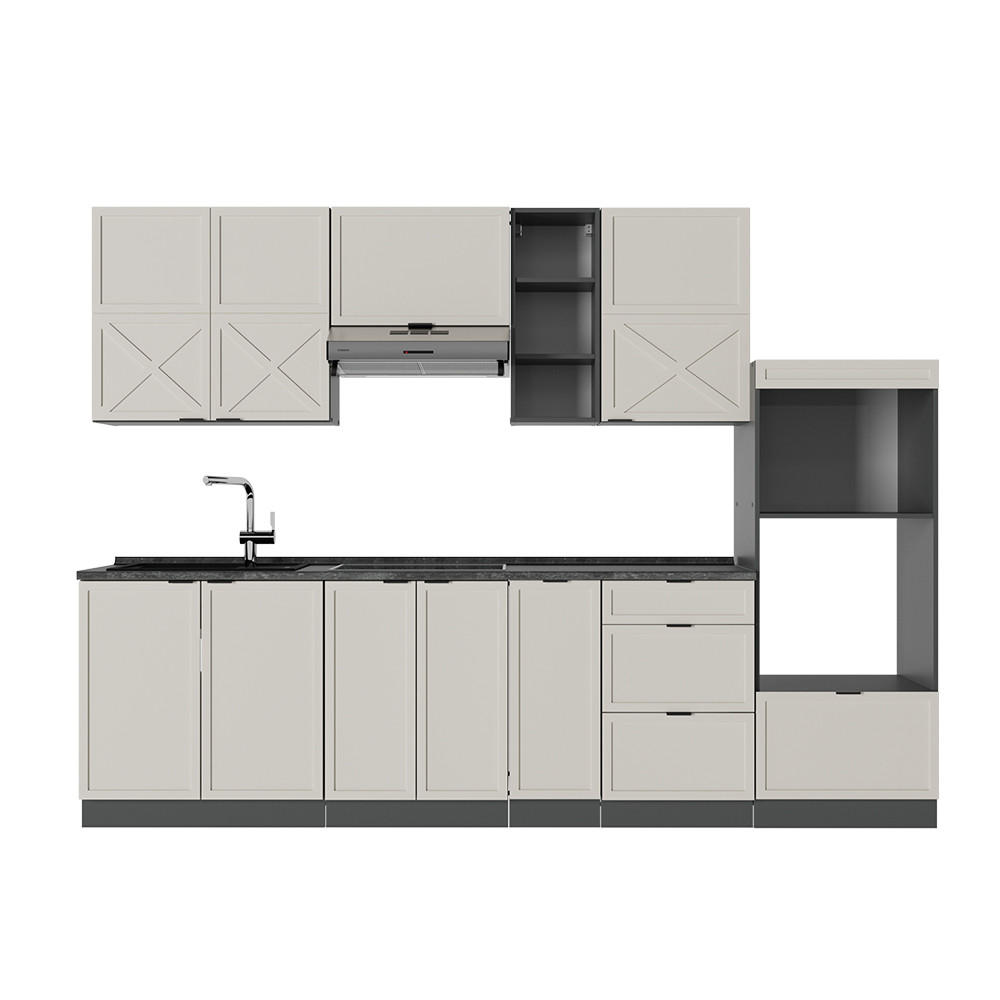 KÜCHENZEILE Fame-Line GrauBeige/Anthrazit 280 cm, AP Anthrazit - Anthrazit/Grau, Holzwerkstoff (280/81.6/60cm) - Vicco