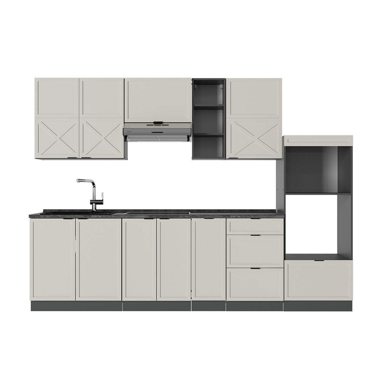 KÜCHENZEILE Fame-Line GrauBeige/Anthrazit 280 cm, AP Anthrazit - Anthrazit/Grau, Holzwerkstoff (280/81.6/60cm) - Vicco