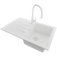 GRANITSPÜLE Mailand, 2-er set Alles Weiß 78/50 cm 1 Becken + Küchenarmatur 38/14 cm + Ablauf-Set ab 45er Unterschrank - Weiß, Kunststoff (78/19/50cm) - Primagran