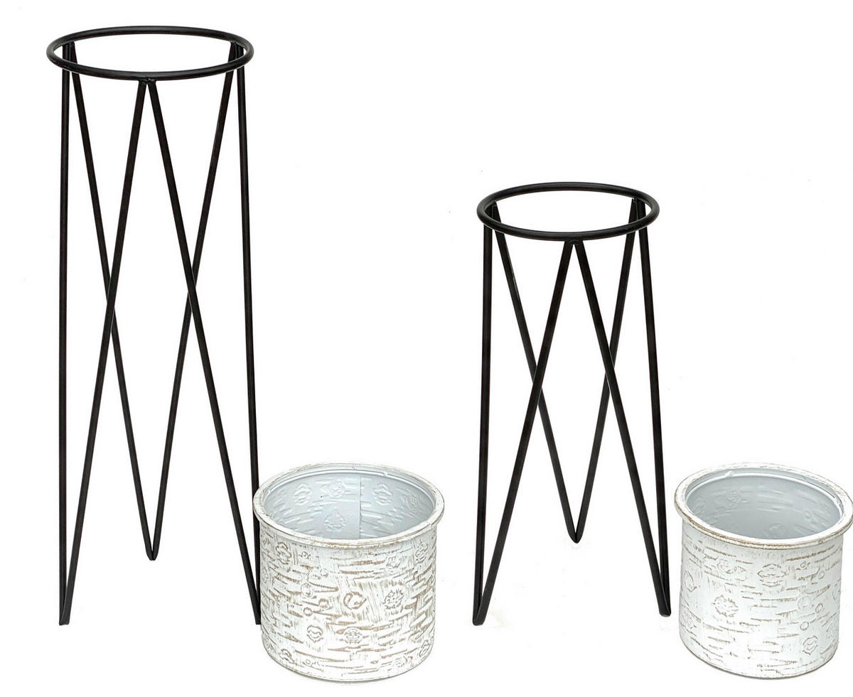 BLUMENHOCKER Metall 2er Set mit Topf 96043 - Weiß, Metall (24/50/24cm) - DanDiBo