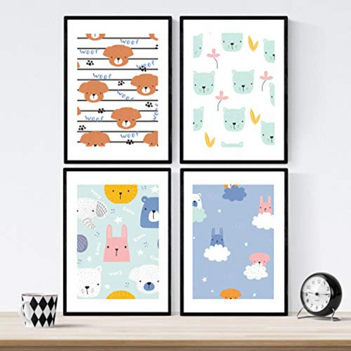 POSTER Set mit 4 tierischem A4 Rahmenlos - Klar, Papier (29.7/3cm) - Nacnic