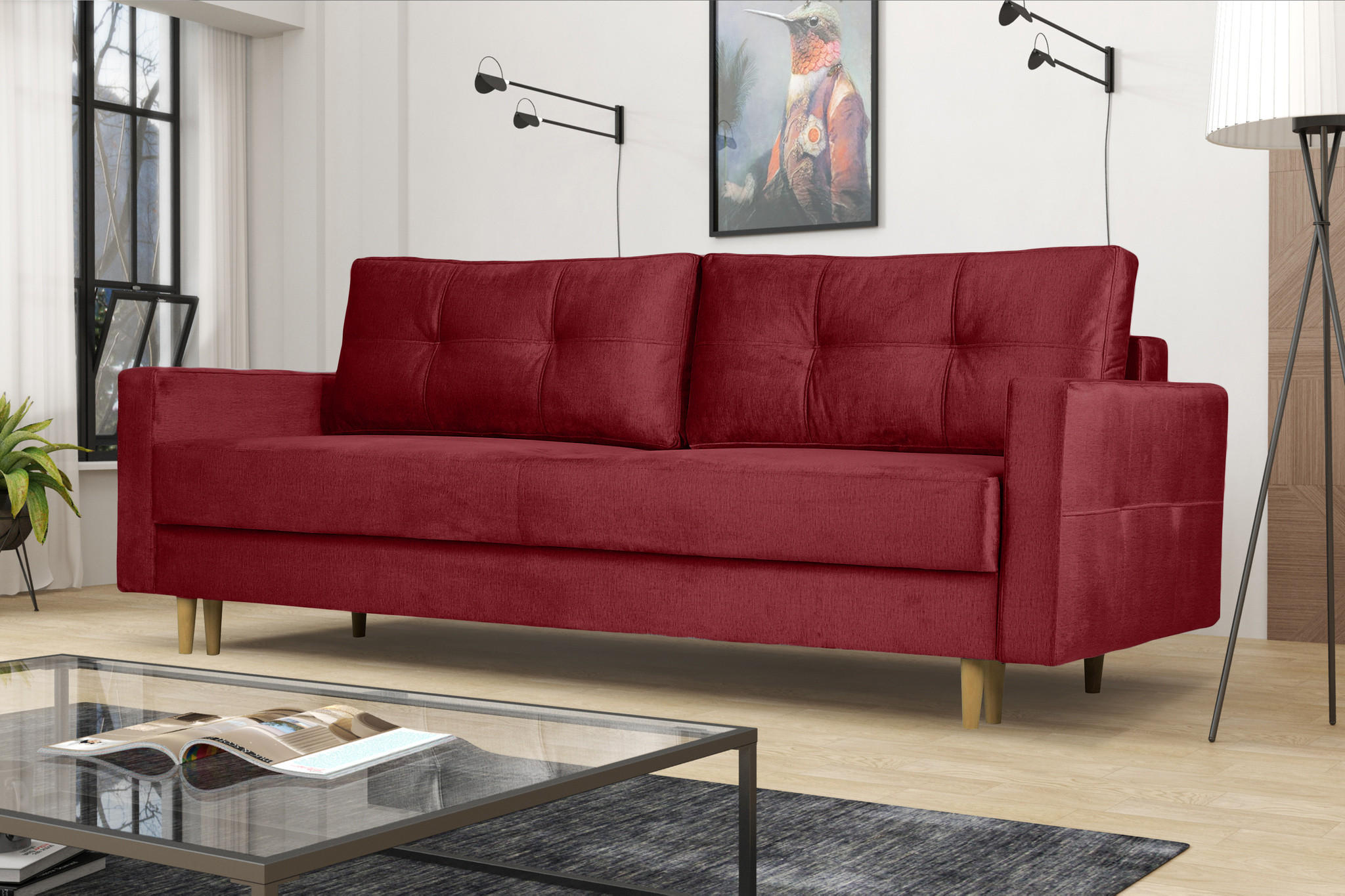 SCHLAFOSOFA Floro 3-Sitzer Stoff Monolith Rot - Rot, Holz/Textil (227/92/98cm) - Kaiser Möbel