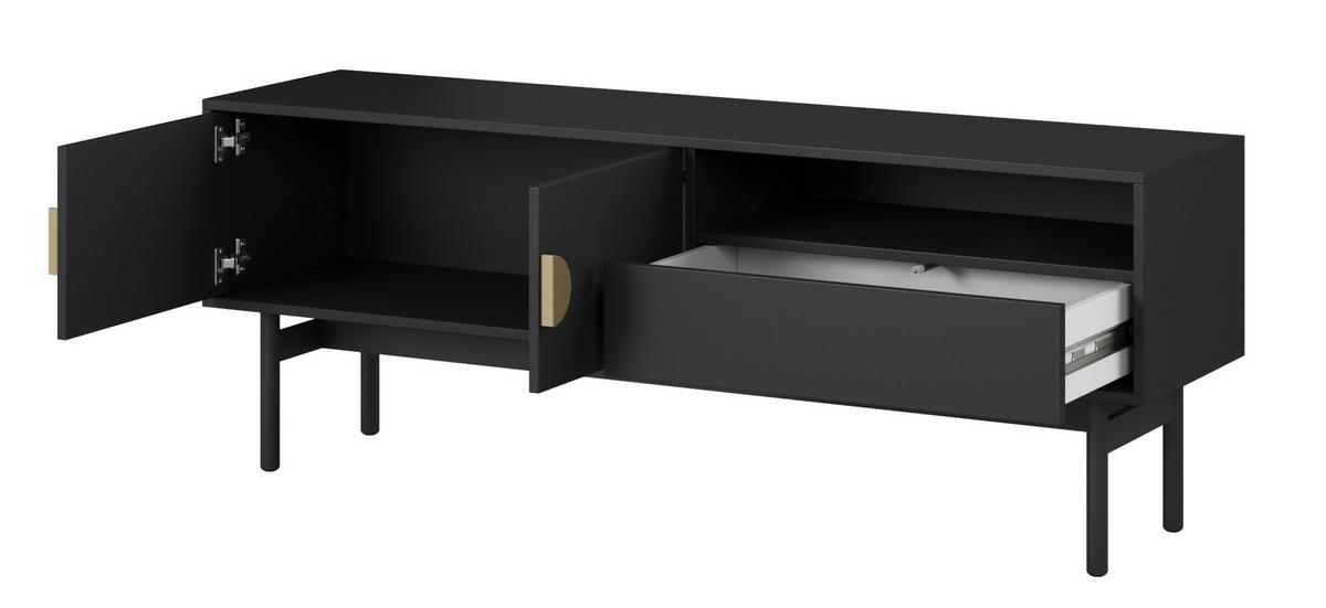 TV-SCHRANK Stoon Schwarz mit Schublade 154 cm - Goldfarben/Schwarz, Holzwerkstoff/Metall (154/57/38cm) - Selsey