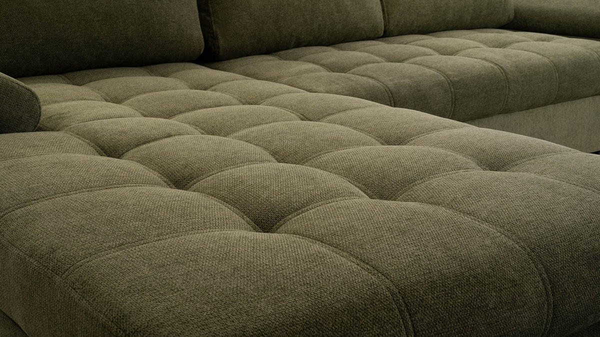 ECKSOFA SANDRO Grün Geflochtener Stoff mit Schlaffunktion - Grün, Holz (277/201cm) - MASSENO