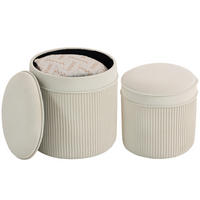 2ER SET SITZHOCKER Mit Stauraum DE-07172 plissiertes Design, samtweich Cremeweiß - Creme, Holzwerkstoff (36/41.5/36cm) - ComfortXL