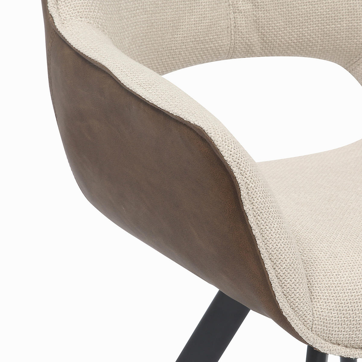 ARMLEHNENSTUHL - 2er-Set - Webstoff / Kunstleder - Beige/Schwarz, Textil/Metall (59/85/64cm) - home24