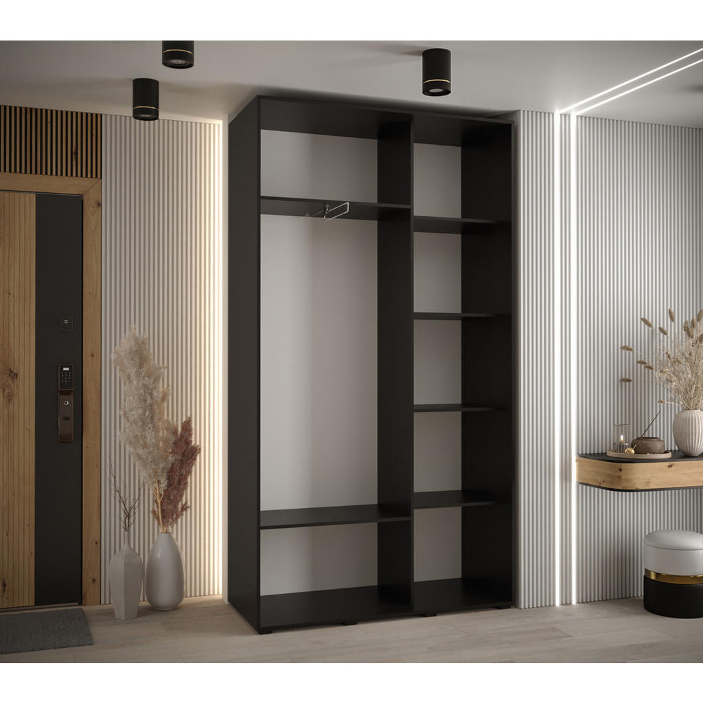 Thumbnail - Abiks Möbel Schwebetürenschrank, Schwarz, Silber, Metall, Nachbildung, 6 Fächer, 140x235x45 cm, Schlafzimmer, Kleidersch...