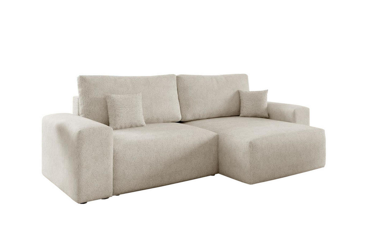 ECKSOFA MILKY 255/148 in Bouclé Creme rechts - Creme, Holz/Holzwerkstoff (255/148cm) - Deine Möbel 24