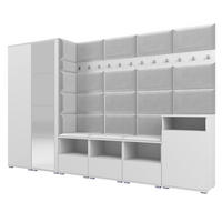 GARDEROBE NELA XII 300 cm (Modulare Flurmöbel Weiß mit Spiegel & Sitzpolster Hellgrau 32 Gigantisches Set) - Silberfarben/Hellgrau, Holz/Holzwerkstoff (300/187/40cm) - Ravio