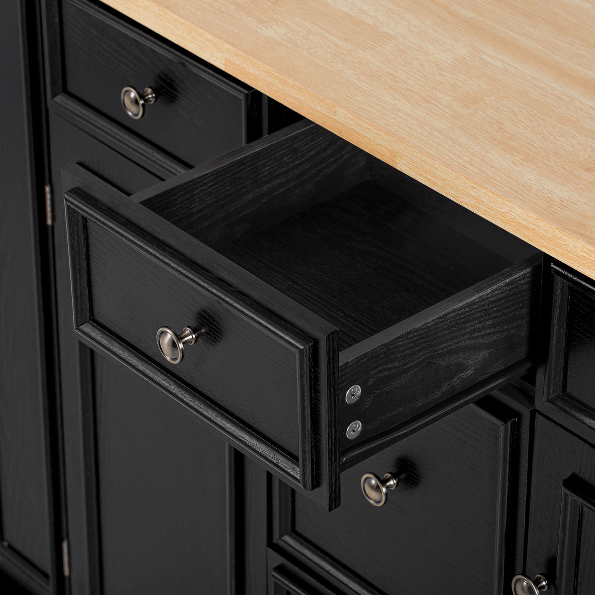 KÜCHENINSEL aus MDF 130.5x40-65x92 cm Schwarz mit klappbarer Platte & Ladestationc - Schwarz, Holzwerkstoff (130.5/92/65cm) - Modfu