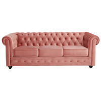 COUCHGARNITUR - 5 Personen - samt - puderrosa Chesterfield - Hellrosa, Holz/Textil (205/72/88cm) - Vente-Unique