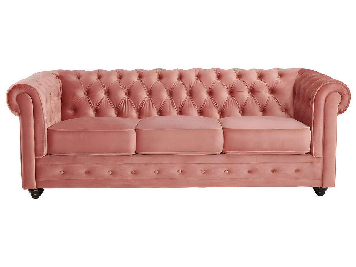 SOFA 3-Sitzer & 2-Sitzer & Sessel - Samt - Pastellrosa - CHESTERFIELD - Pink, Textil (88/72/205cm) - Vente-Unique