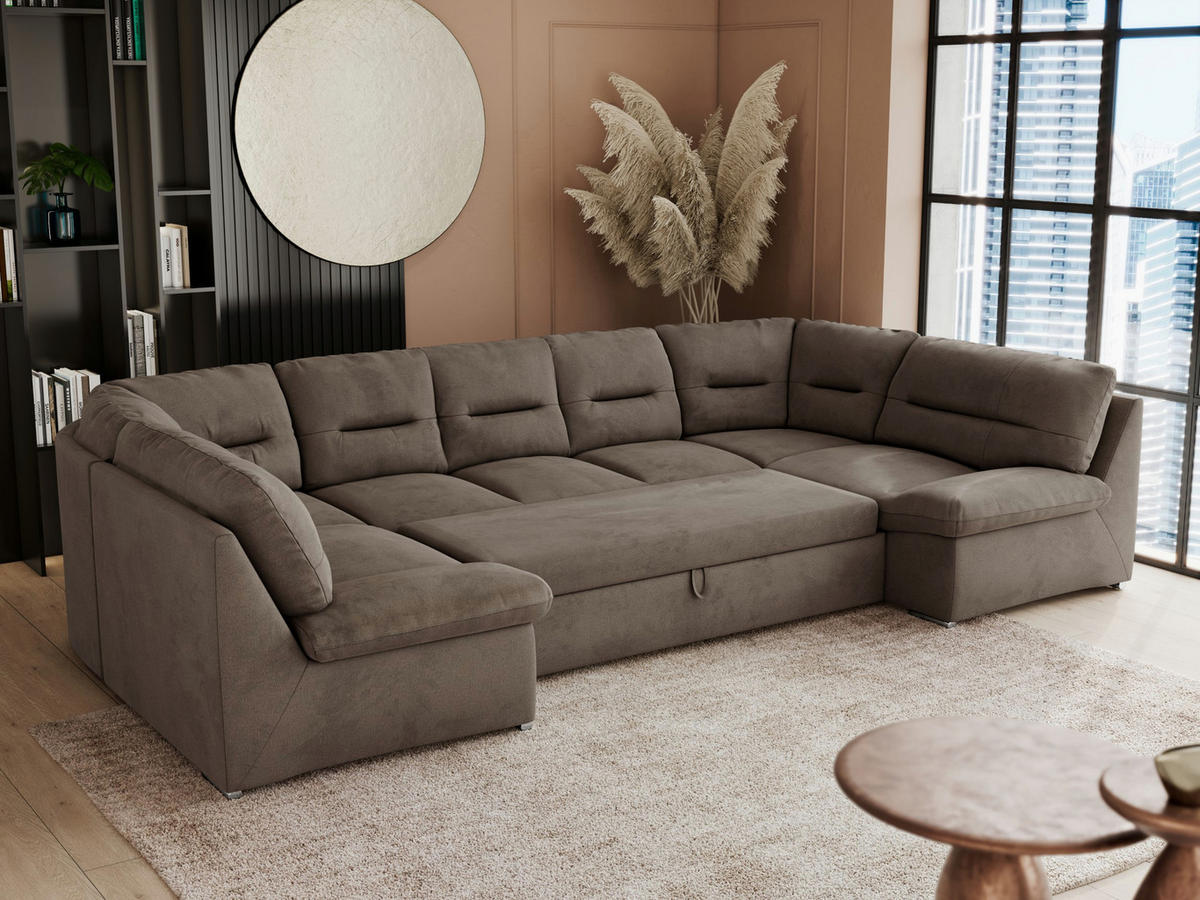 WOHNLANDSCHAFT COMODO U Braun Velvet - Silberfarben/Braun, Textil/Metall (340/93/206cm) - MKS