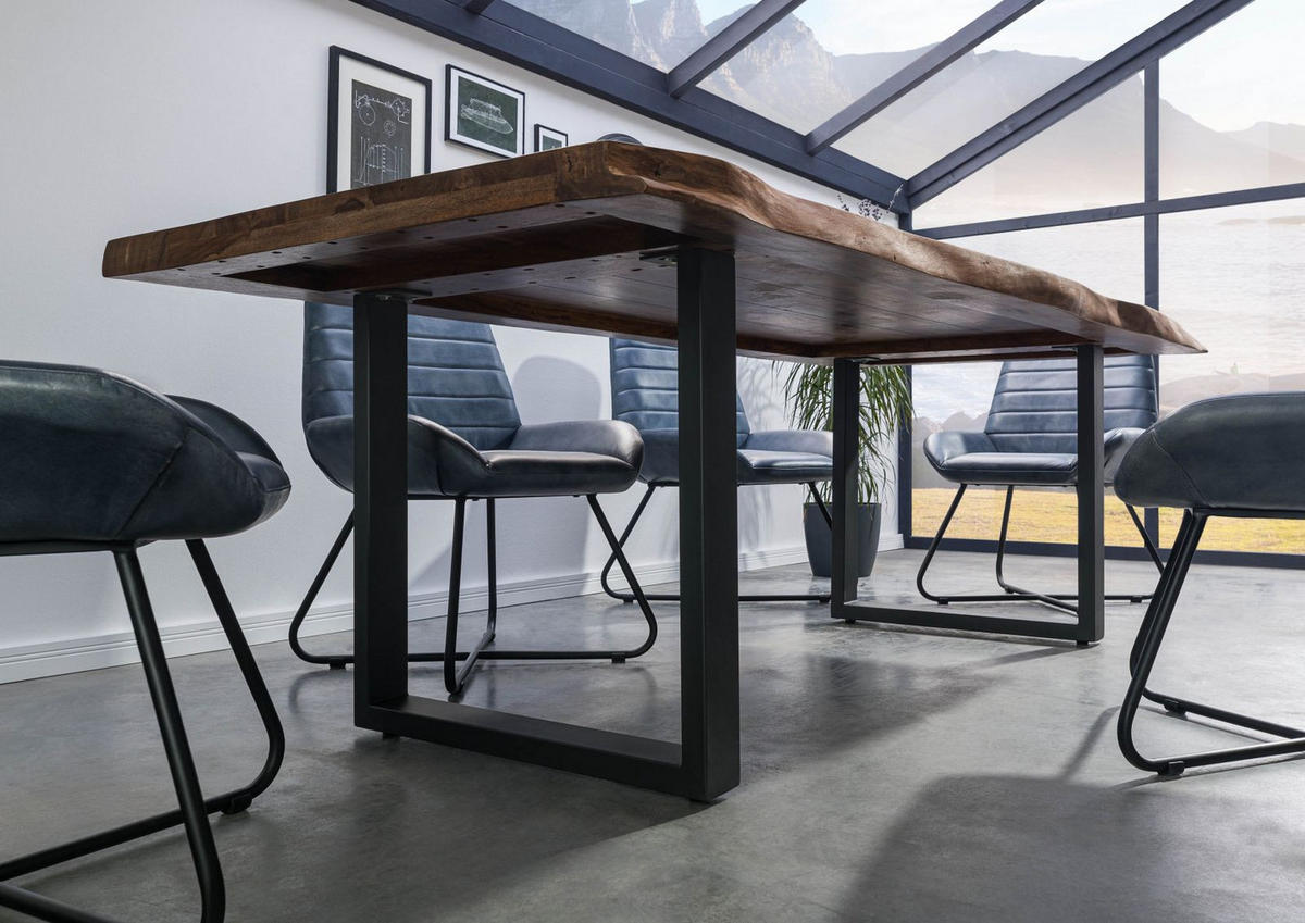 BAUMTISCH Sheesham 200x100x77 grau gebeizt / U-Beine anthrazit matt FREEFORM 5 - Anthrazit/Grau, Holz (200/100/77cm) - Massivmoebel24