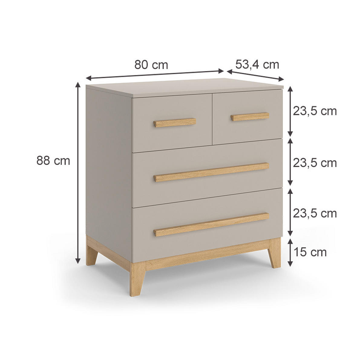 KOMMODE Malia Cashmere-Eiche 80 x 88 cm mit 4 Schubladen - Kaschmir, Holzwerkstoff (80/88/53.4cm) - VitaliSpa