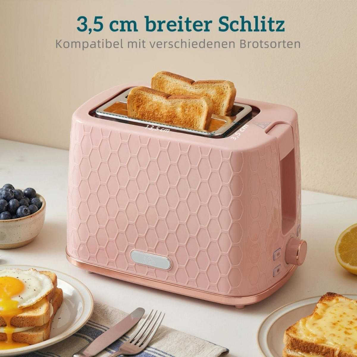 WASSERKOCHER-TOASTER SET Rosa Geriffelt 1,7 L 2200W - Pink, Kunststoff (19.5/23.4/24.2cm) - Rolipo
