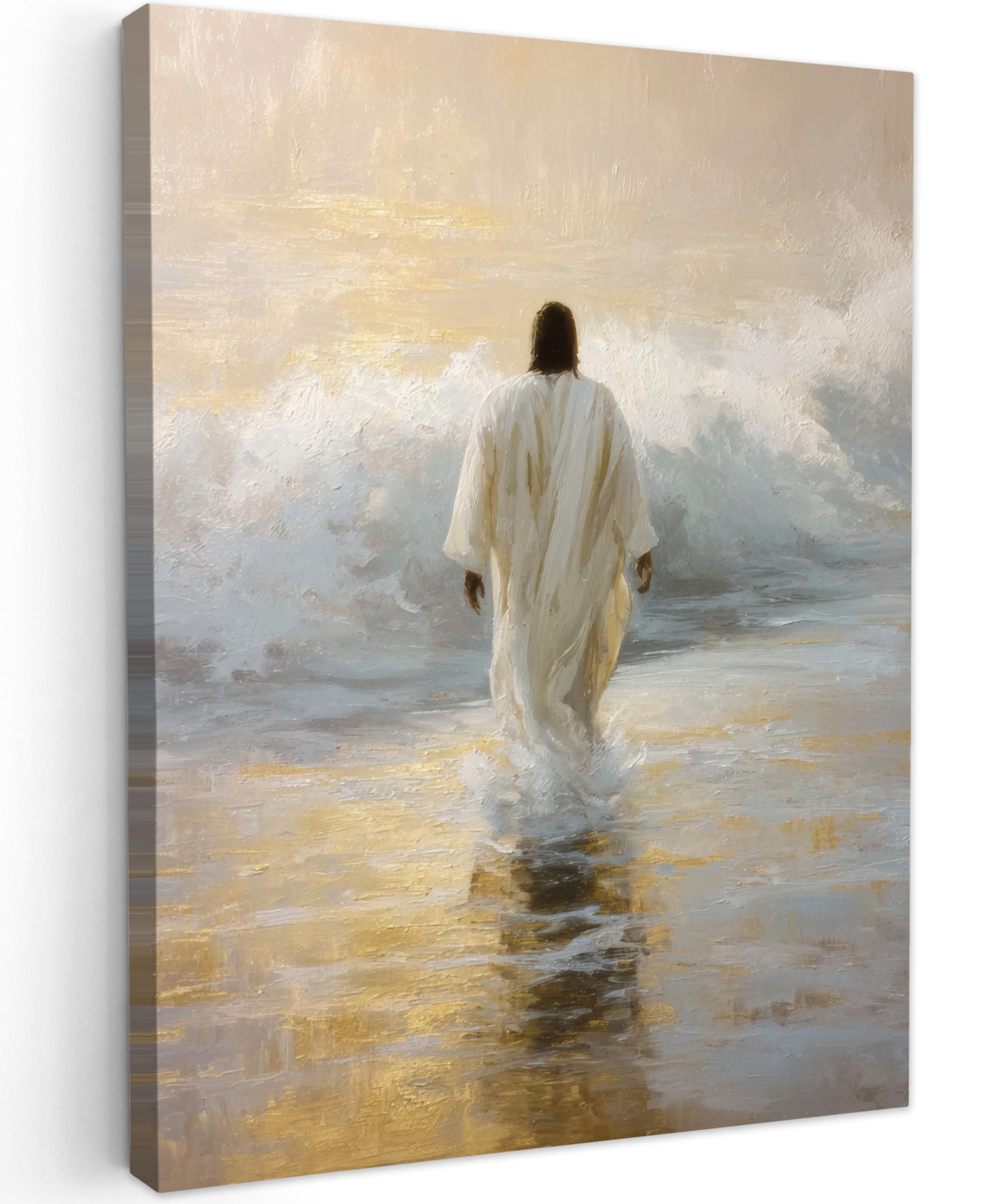 LEINWANDBILD Gemälde - Welle - Jesus - Abstrakt Wandbild Wohnzimmer 60x80 cm - Goldfarben, Textil (60/80cm) - MuchoWow