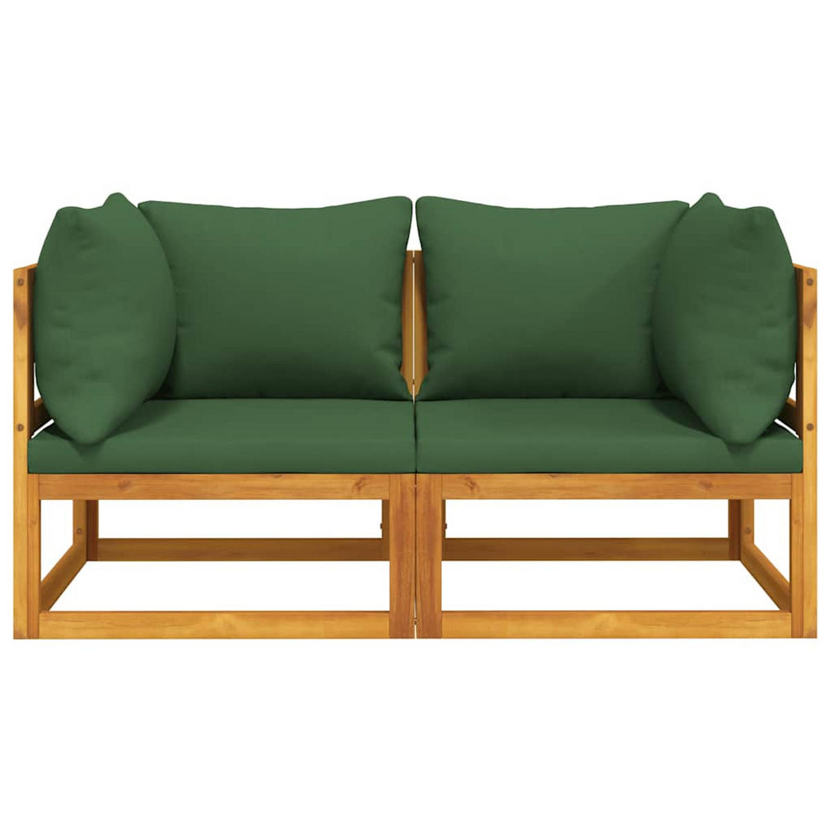 MODULAR-ECKSOFAS 2 Stk. Mit Grünen Kissen Massivholz Akazie - Grün, Holz (70.5/65/141cm) - vidaXL