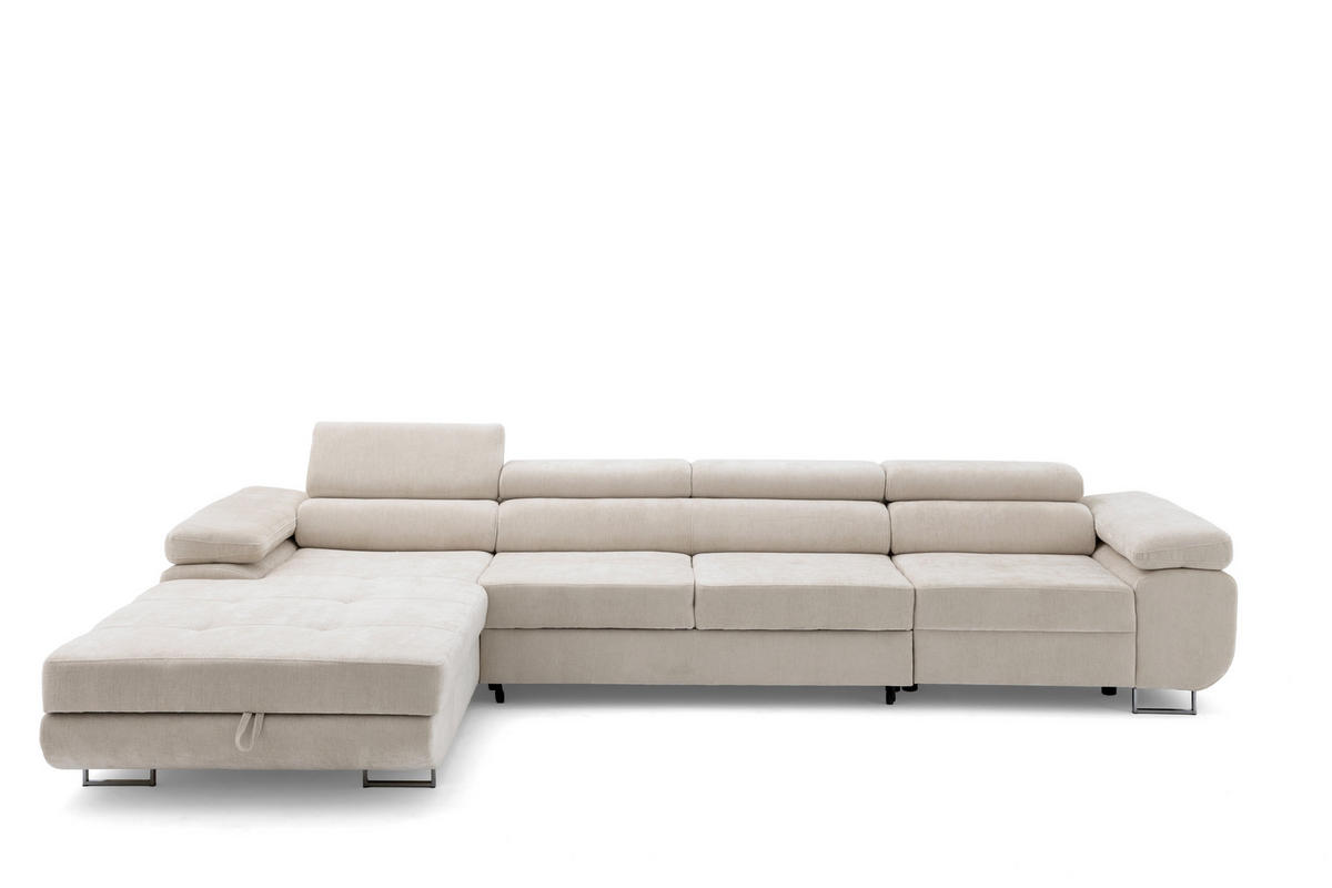 ECKSOFA ALONZO MAXI Links mit Schlaffunktion 125x195 Chenille Beige - Chromfarben/Beige, Holz/Textil (350/203cm) - Muffo