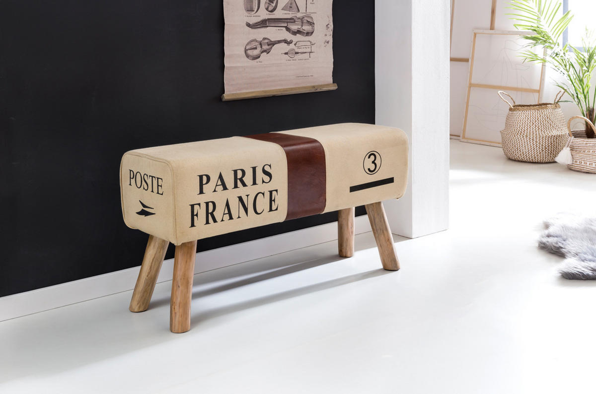 SITZBANK – Stoff/Leder, 91 cm, Braun/Beige, Holzbeine - Braun, Leder/Holz (91/51/30cm) - KADIMA DESIGN