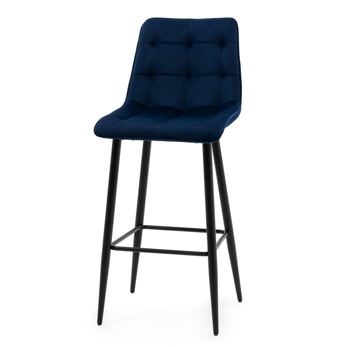 BARHOCKER CHIC gespolsterter mit Steppung - dunkelblau - Samt Velours - Schwarz/Dunkelblau, Textil/Metall (46/109/56cm) - NEW HOME