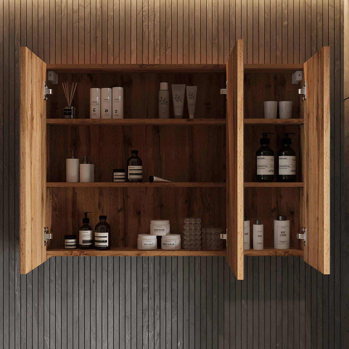 BADSPIEGELSCHRANK Lotta Eiche 99.7 x 73.2 cm mit 3 Türen - Eichefarben, Holzwerkstoff (99.7/73.2/16cm) - Vicco