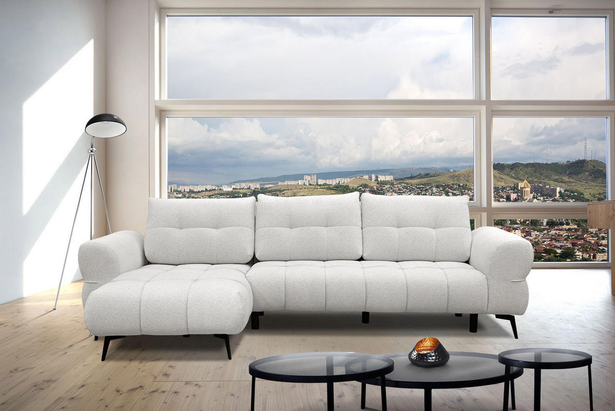 ECKSOFA SALVINI 4-Sitzer, weiß - Schwarz/Weiß, Holzwerkstoff/Textil (158/292cm) - Courtois Laville