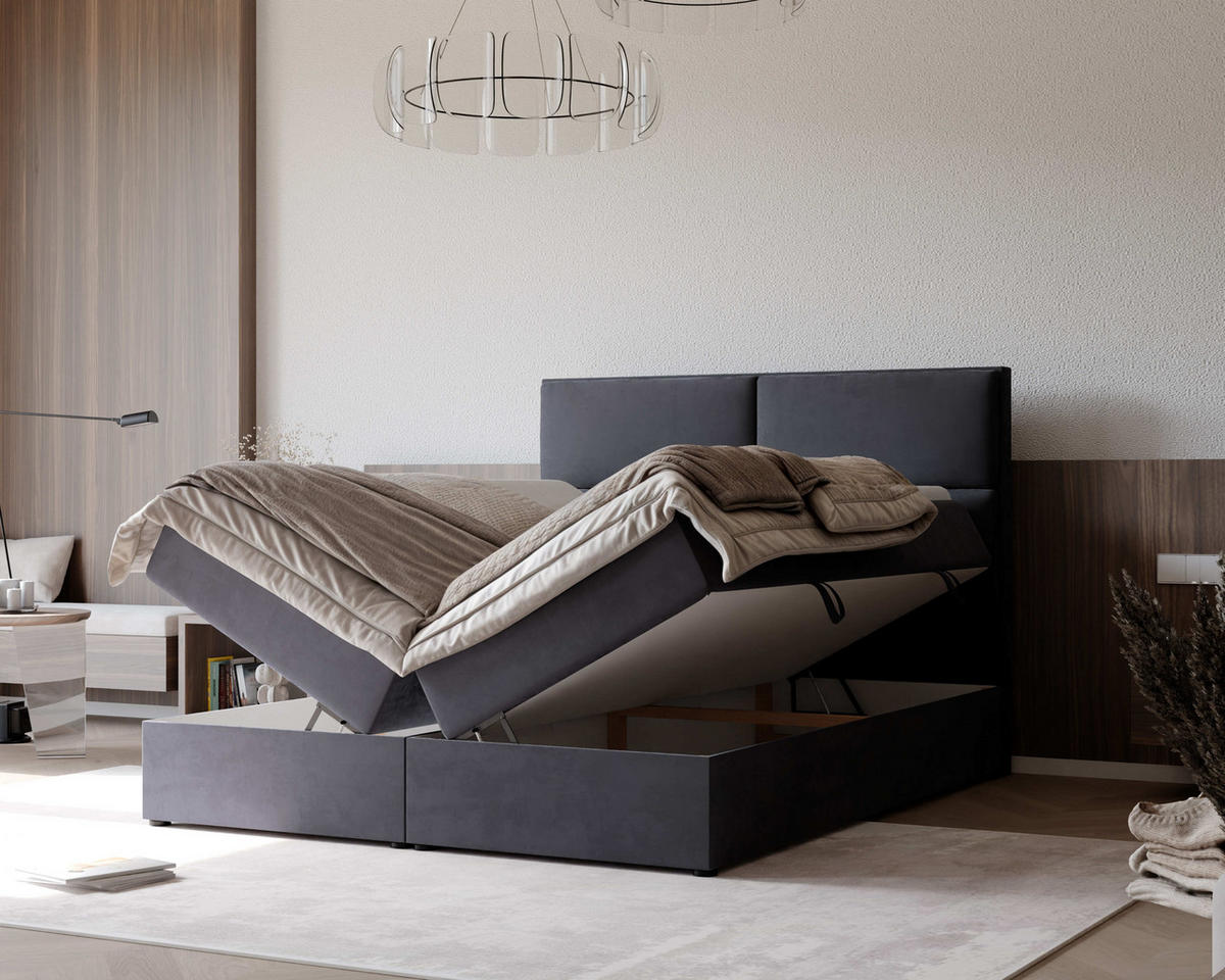 BOXBETT 120x200 cm mit Topper - Anthrazit, Holzwerkstoff/Textil (120/200cm) - Idohome