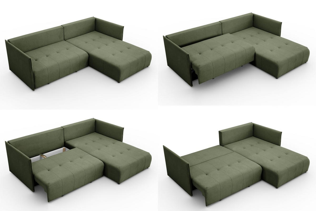 ECKSOFA L Form Hanna 246 x 188 cm mit Schlaffunktion und Bettkasten, 4 Sitzer, Bettzeugablage, Sofa, Eckcouch, grün rechts - Grün, Kunststoff (188/246cm) - Margaret Hadas24