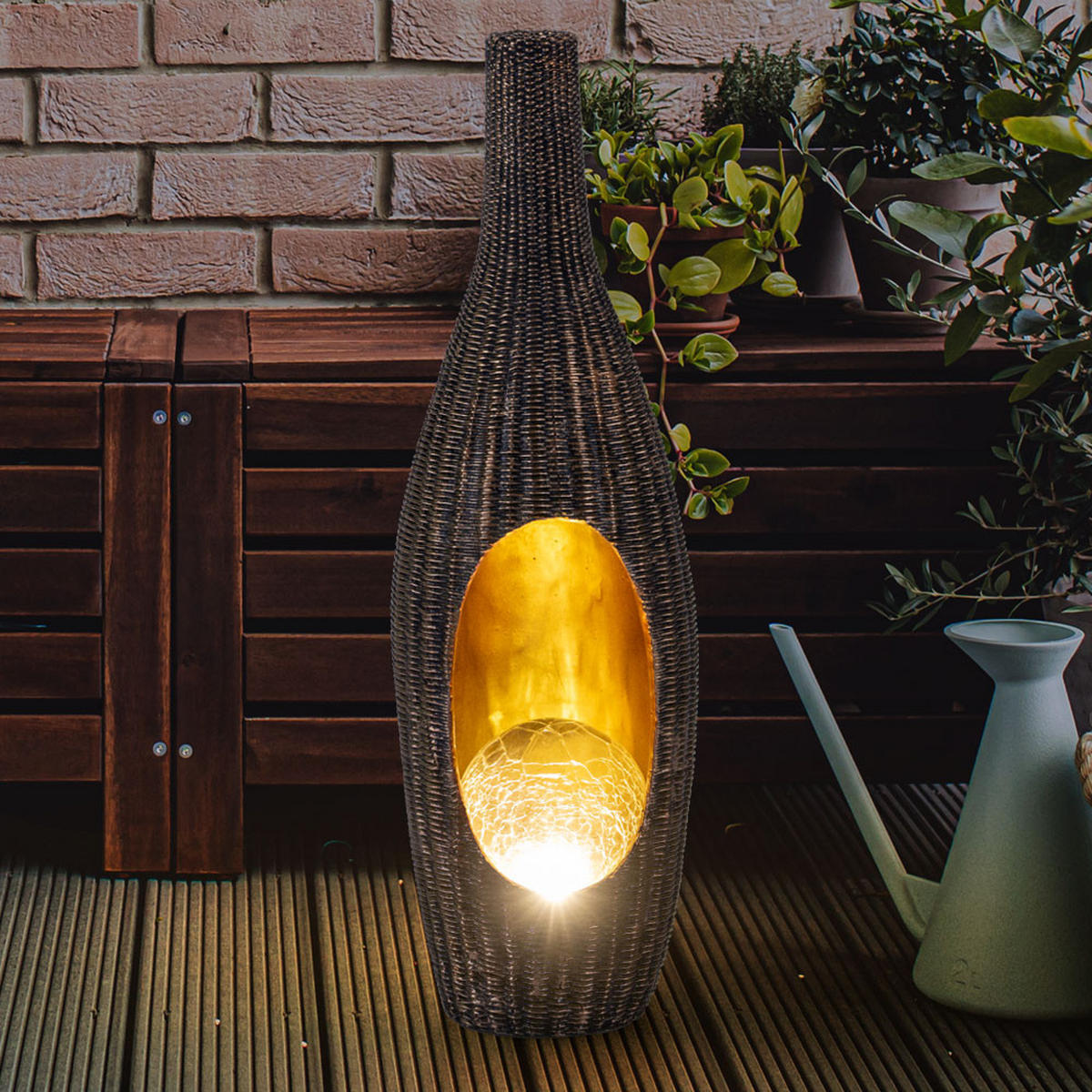 LED AUSSENLEUCHTE Rattan Design Braun 2er Set - Braun, Kunststoff (14.3/13/45.5cm) - Globo Lighting