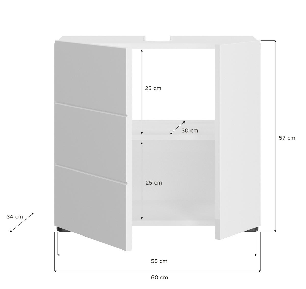 WASCHBECKENUNTERSCHRANK weiß Hochglanz 60 cm, Unterschrank 2-türig - Weiß Hochglanz/Schwarz, Holzwerkstoff/Kunststoff (60/56/34cm) - Inn.Furn