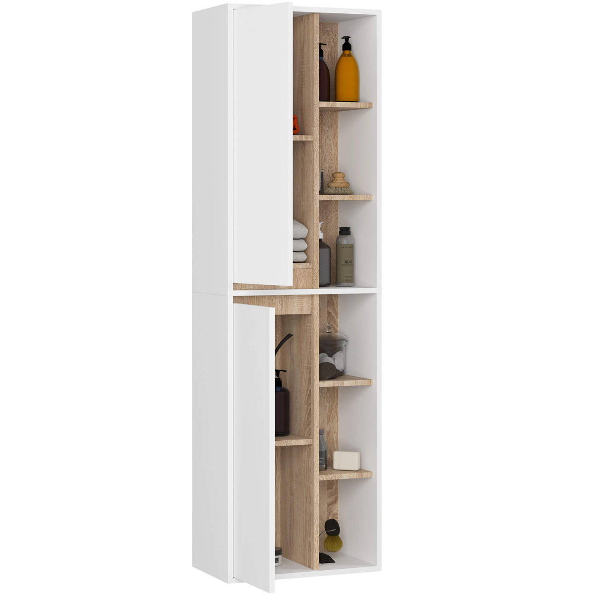 BAD HOCHSCHRANK Vami Weiß, Sonoma Eiche - Weiß/Sonoma Eiche, Holzwerkstoff (50/170/30cm) - Akord