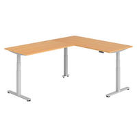 ECKSCHREIBTISCH elektrisch höhenverstellbar L-Form 240/180/74 cm in Buchefarben/Silberfarben - Buchefarben/Silberfarben, Holzwerkstoff (240/180/74cm) - bümö