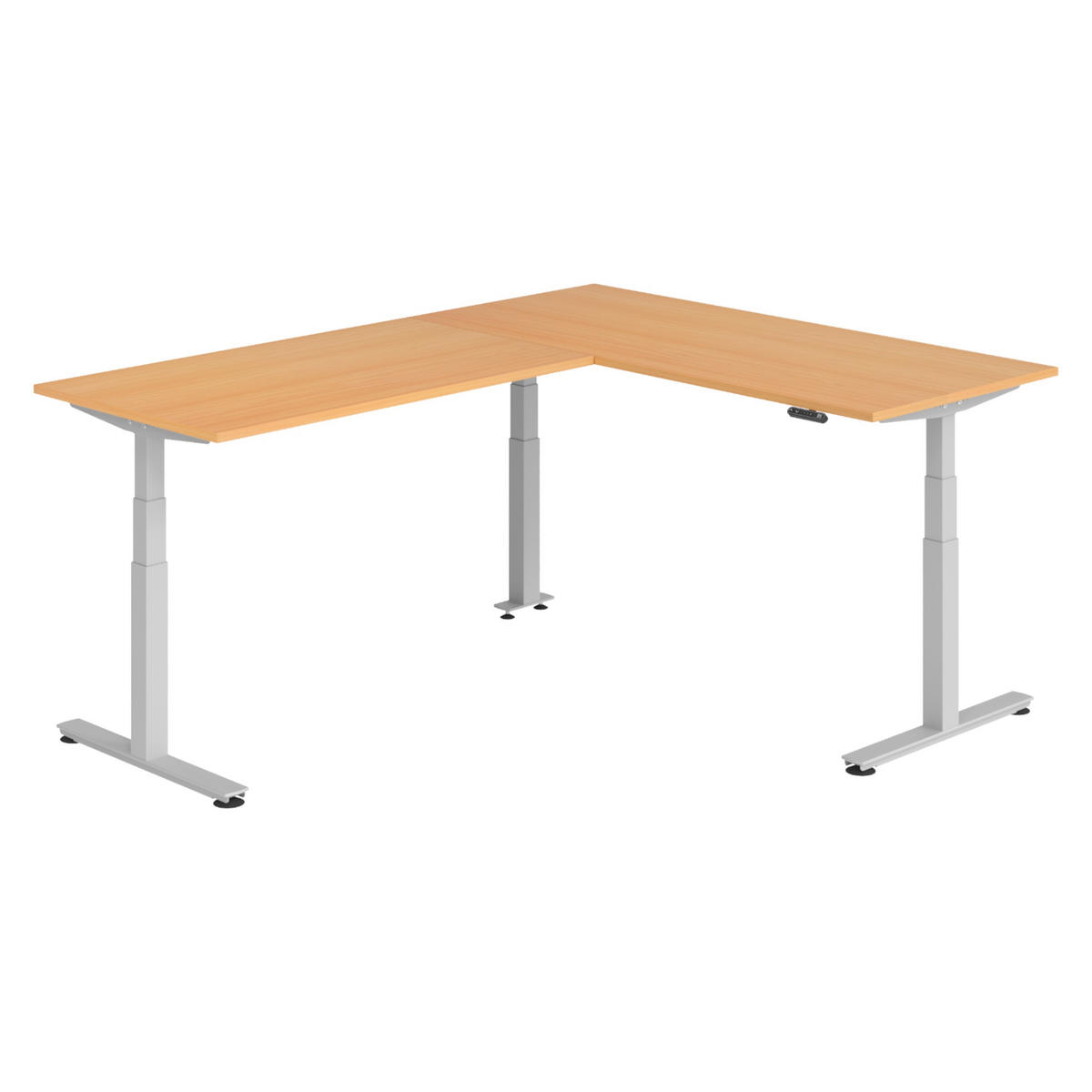 ECKSCHREIBTISCH elektrisch höhenverstellbar L-Form 240/180/74 cm in Buchefarben/Silberfarben - Buchefarben/Silberfarben, Holzwerkstoff (240/180/74cm) - bümö