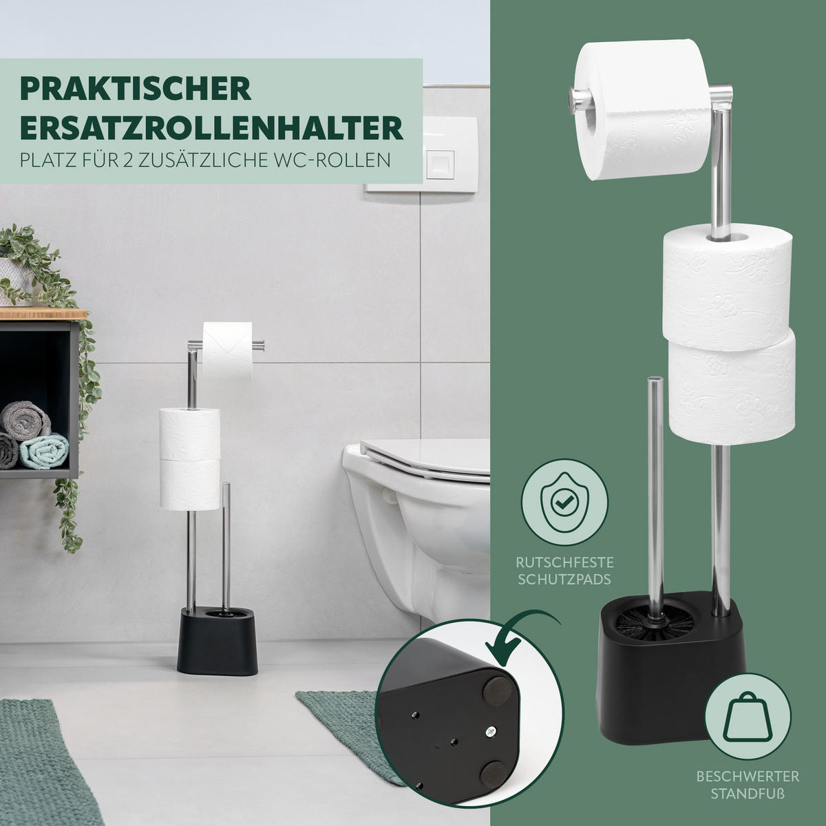 WC-GARNITUR, schwarz, Edelstahl rostfrei - Schwarz, Metall (15/65.5/11cm) - bremermann