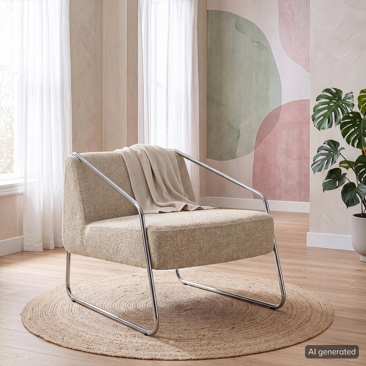 SESSEL - Webstoff - Beige, Textil/Metall (60/59/69cm) - home24