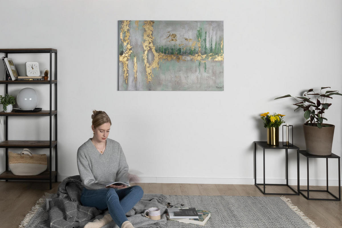 ÖLGEMÄLDE 120/80 cm - Grün, Holz/Textil (120/80cm) - KUNSTLOFT