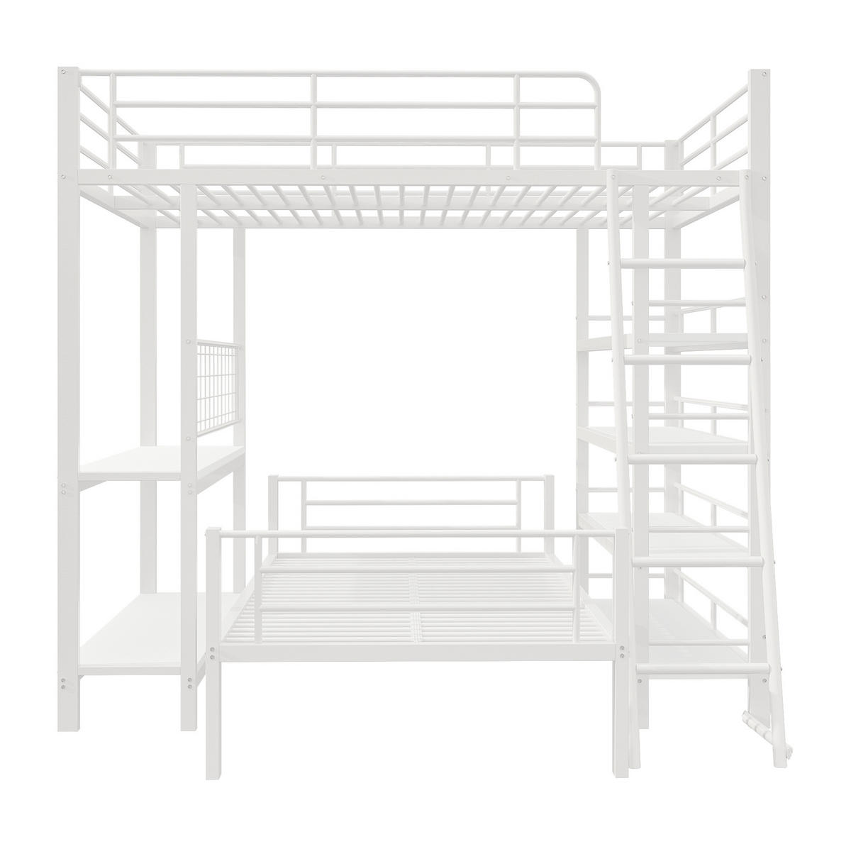 HOCHBETT mit Regalfächern 140/200 cm in Weiß aus Metall – platzsparend & wandelbar - Weiß, Metall (140/200cm) - BEAOK